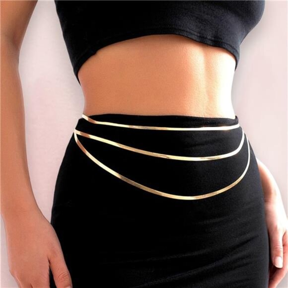 ✨ 4-Piece Gold Waist Chain Set | 18K Plated Belly Chains, Layered Body Jewelry - Picture 2 of 6